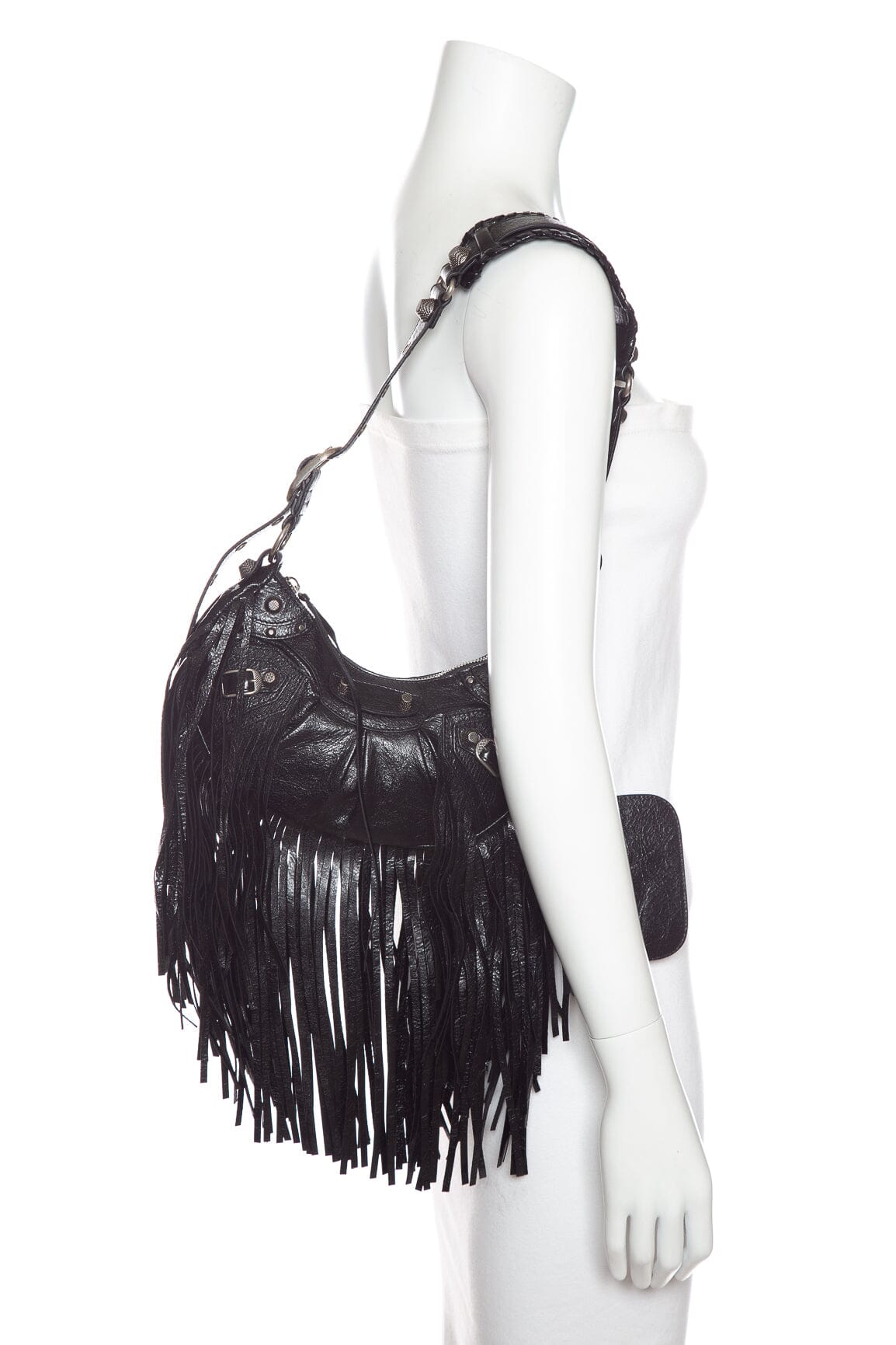 Balenciaga Black Leather Cagole XS Fringe Cross-Body - Product Image 2