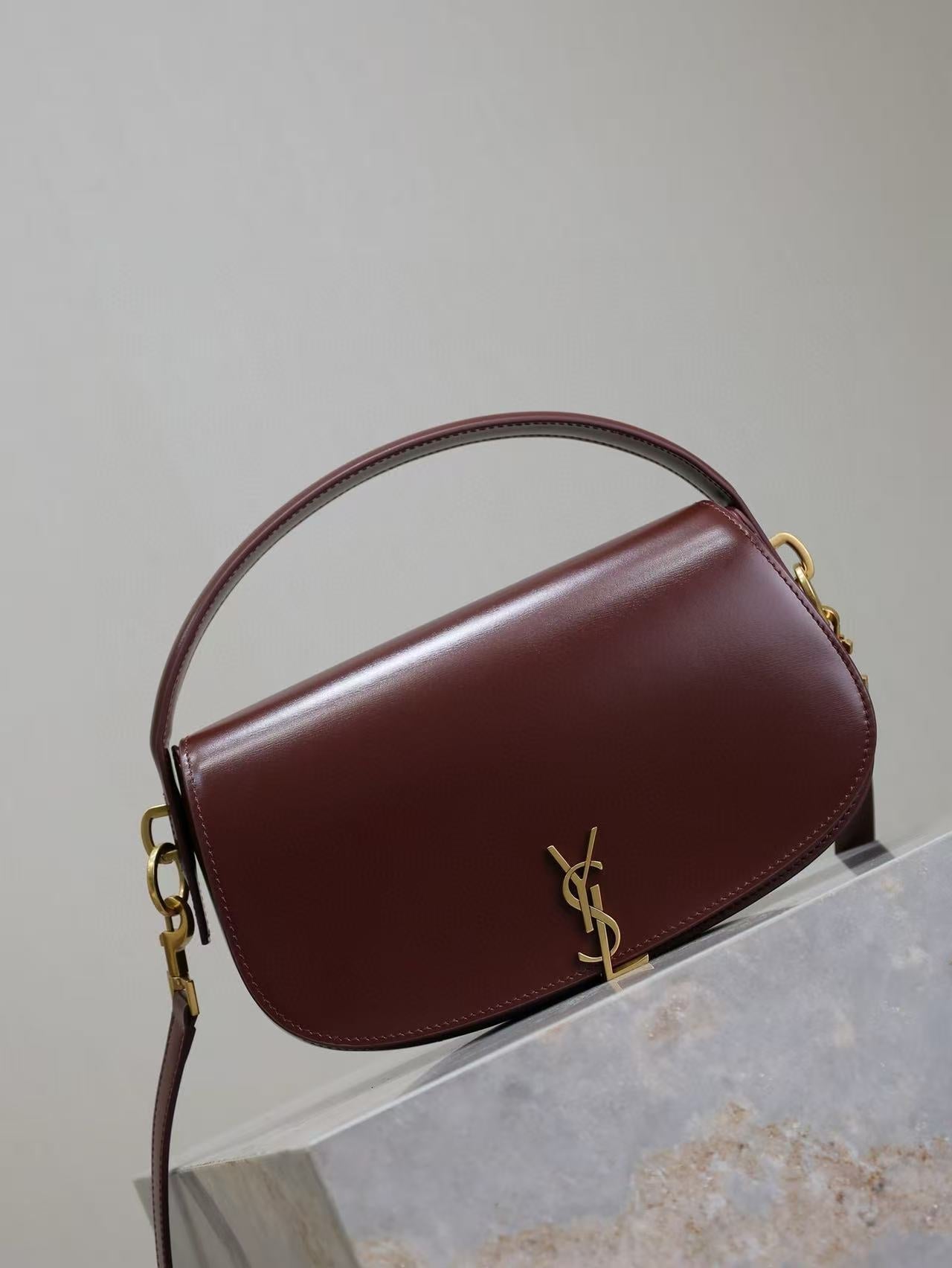 YSL Voltaire 24cm Burgundy Gold Calfskin