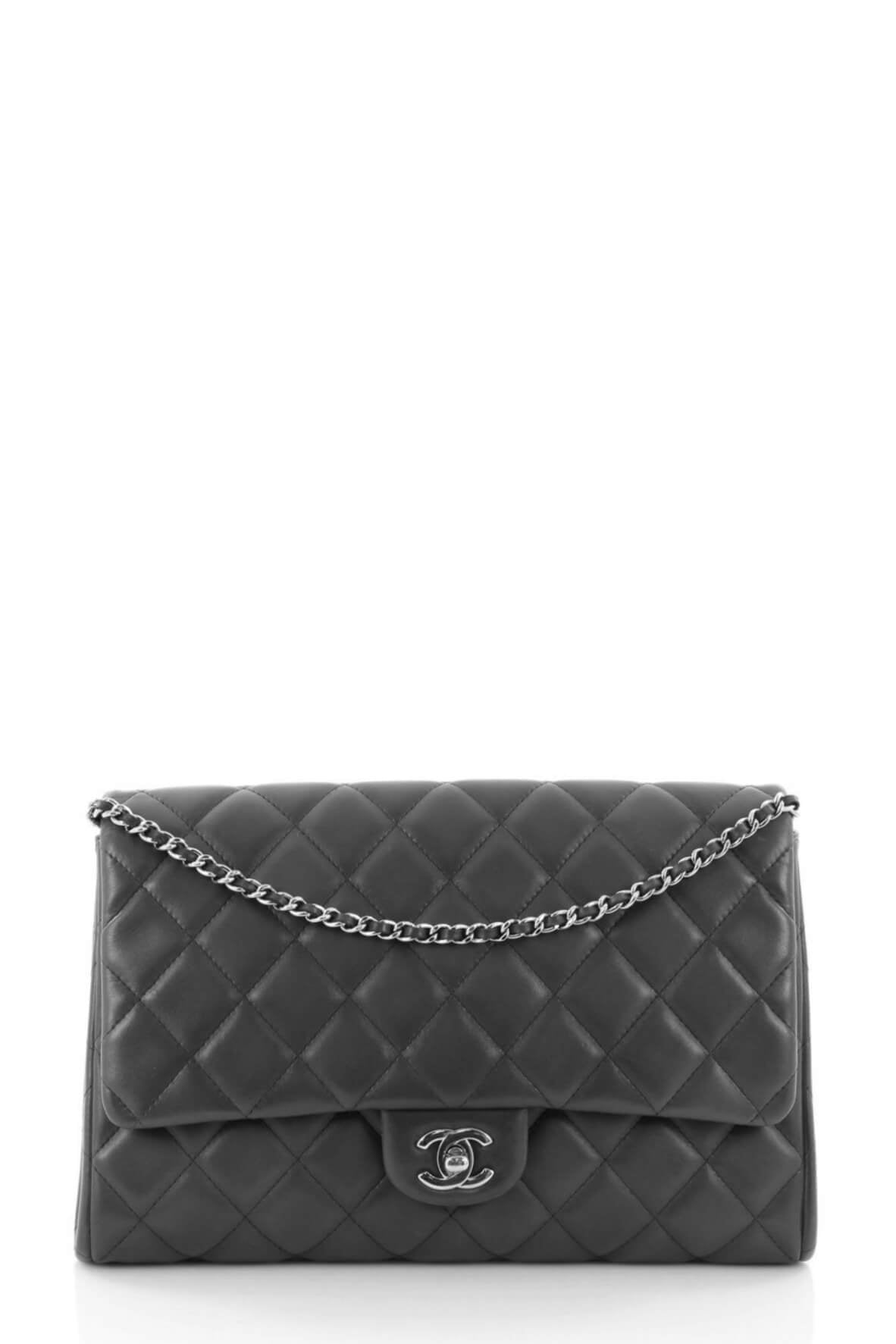 Quilted Lambskin Clutch on Chain Dark Grey