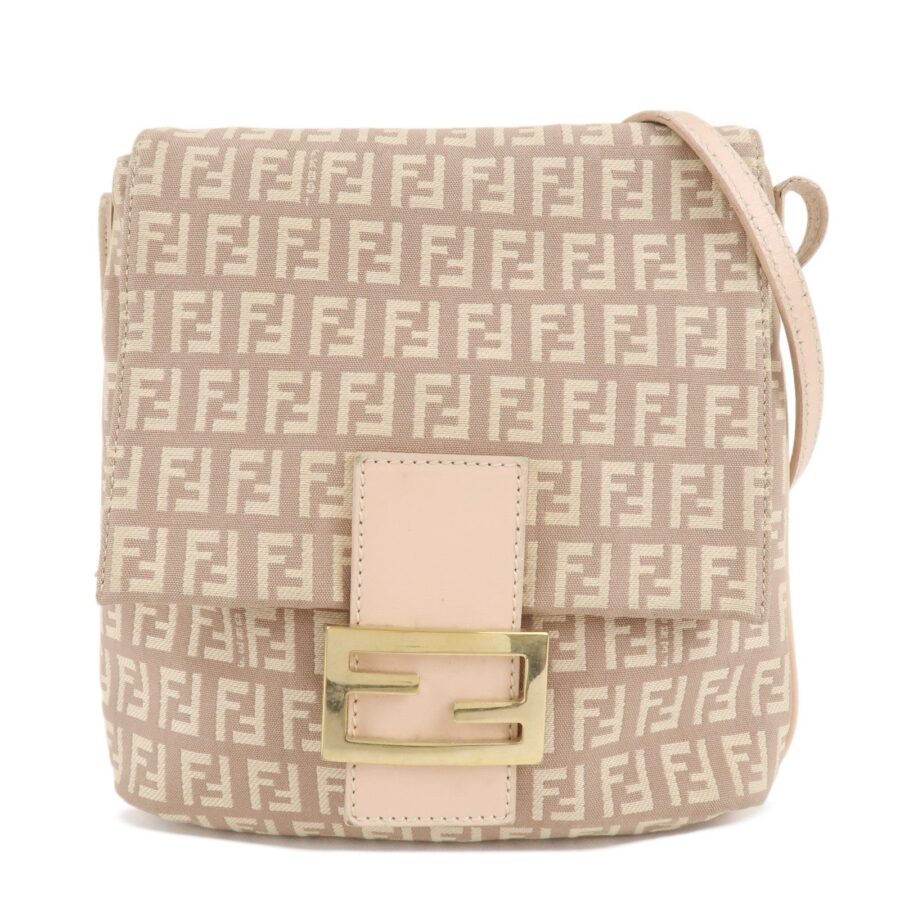 FENDI Zucchino Canvas Leather Shoulder Bag Pink Beige | Studio Nafay