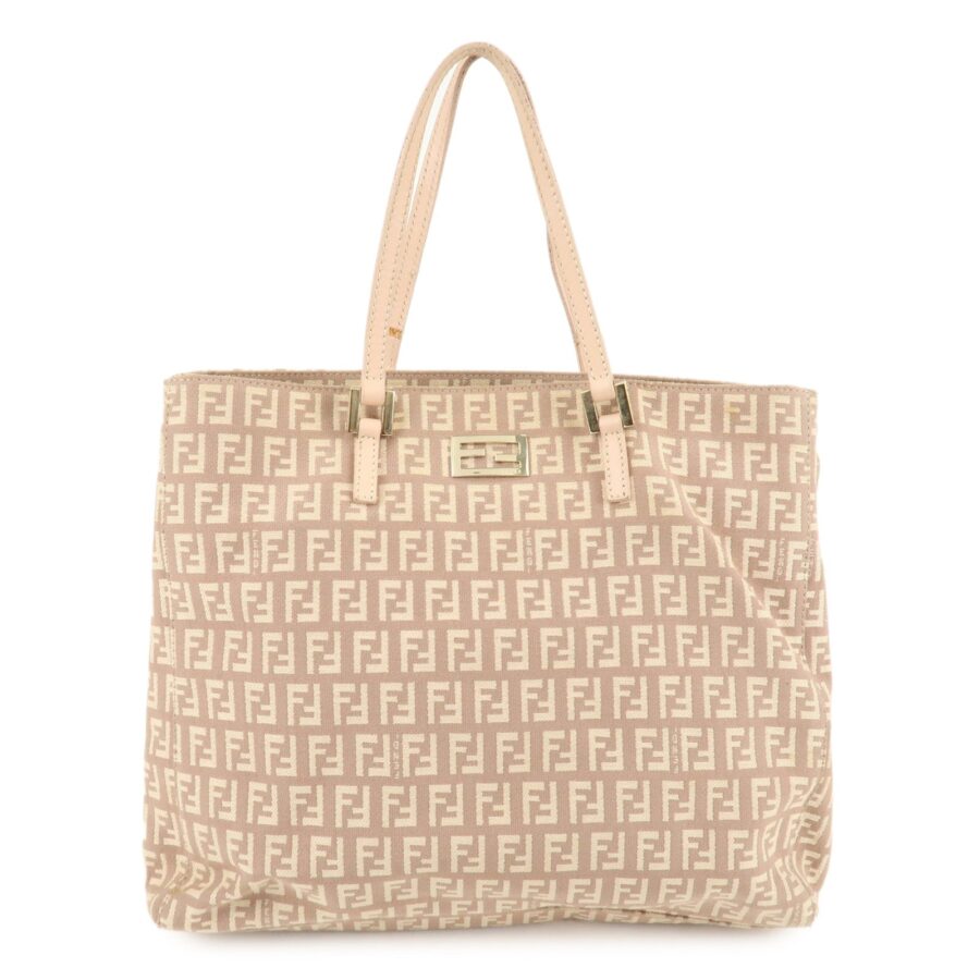 FENDI Zucchino Canvas Leather Tote Bag Pink Beige | Studio Nafay