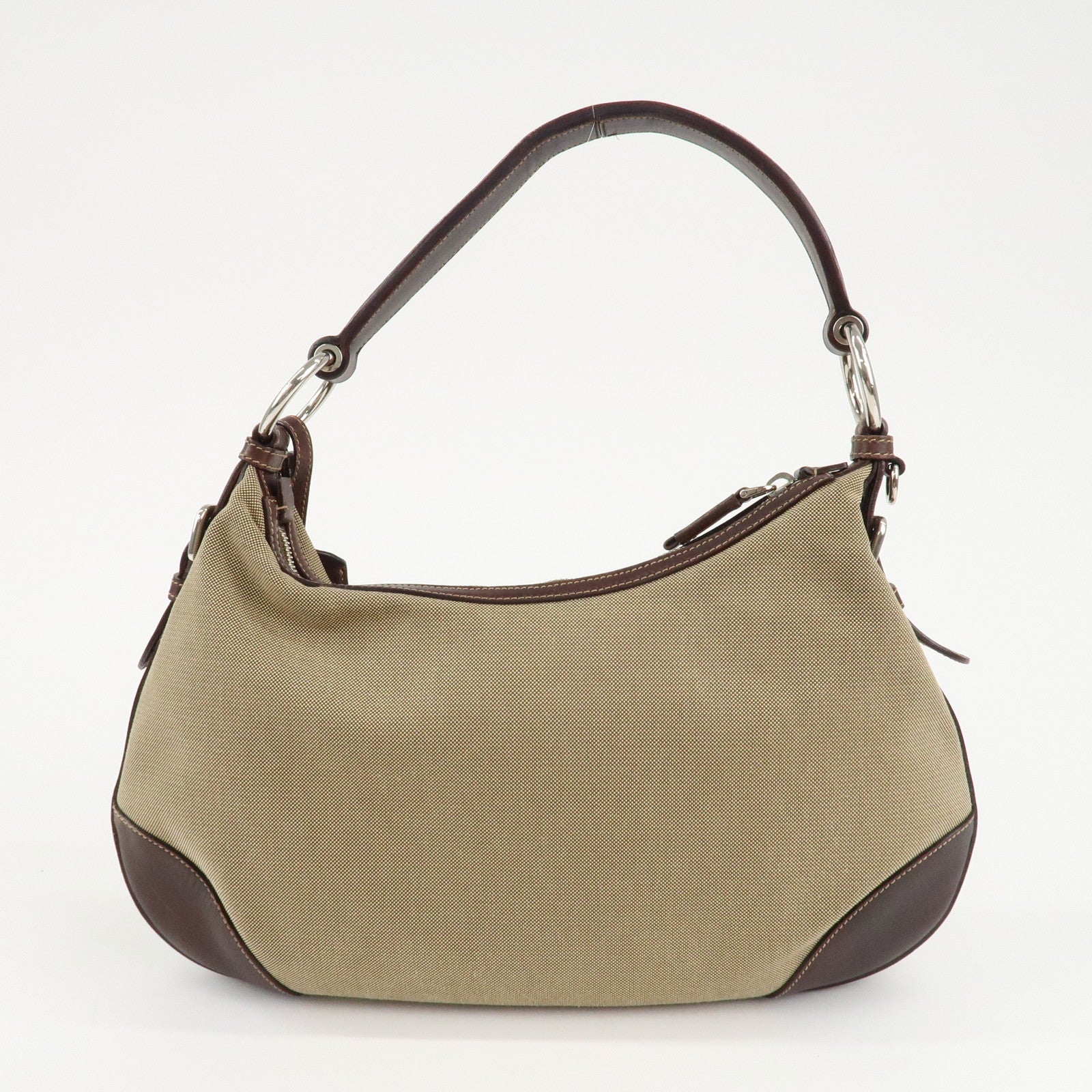 Prada Logo Jacquard Leather Shoulder Bag Beige Brown