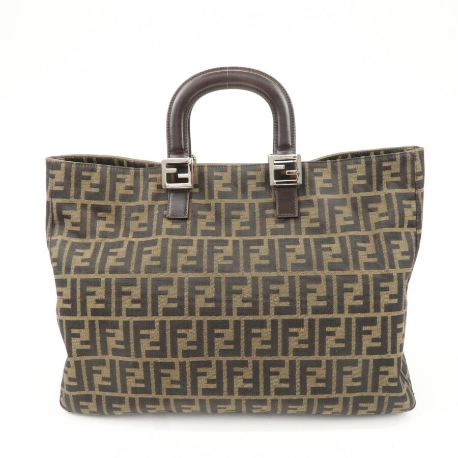 FENDI Zucca Canvas Leather Tote Bag Hand Bag Brown Black 26329 | Studio Nafay