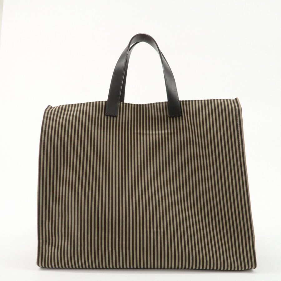 FENDI Pequin Canvas Leather 2Way Tote Shoulder Bag Brown | Studio Nafay