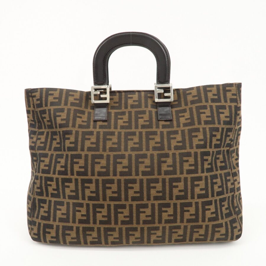 FENDI Zucca Canvas Leather Tote Bag Brown Black 26329 | Studio Nafay