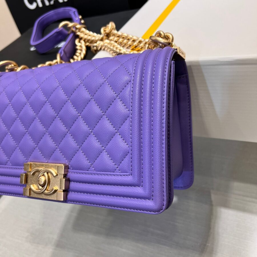 BOY BAG MEDIUM 25 PURPLE CAVIAR GOLD HARDWARE | Studio Nafay