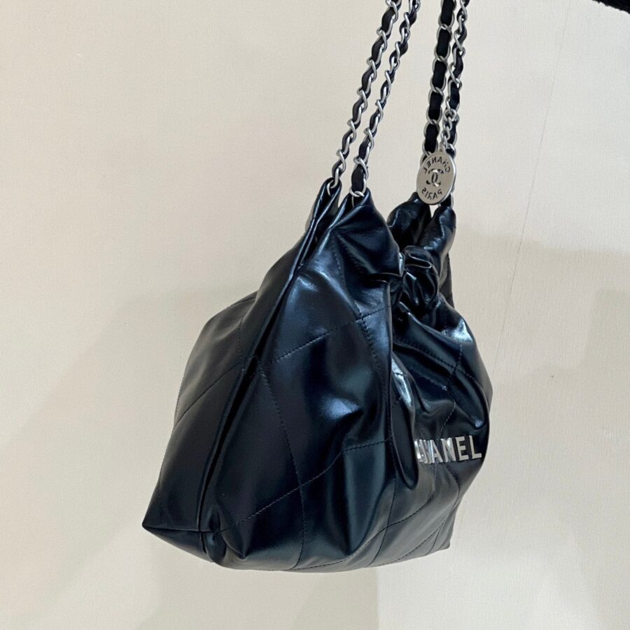 CC 19 HOBO BAG 43CM BLACK GOATSKIN SILVER HARDWARE | Studio Nafay