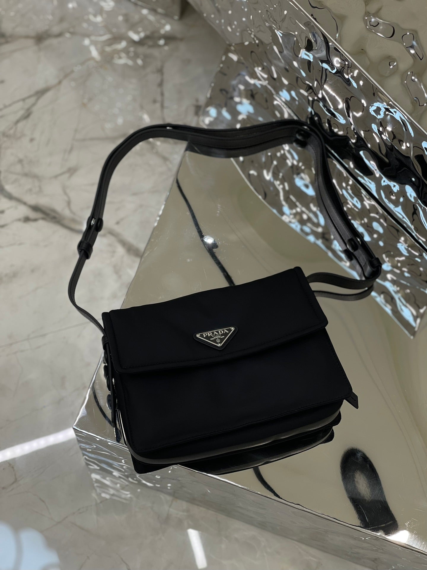 PRA CINI 23 Medium BAG IN Black Re-nylon WITH Strap
