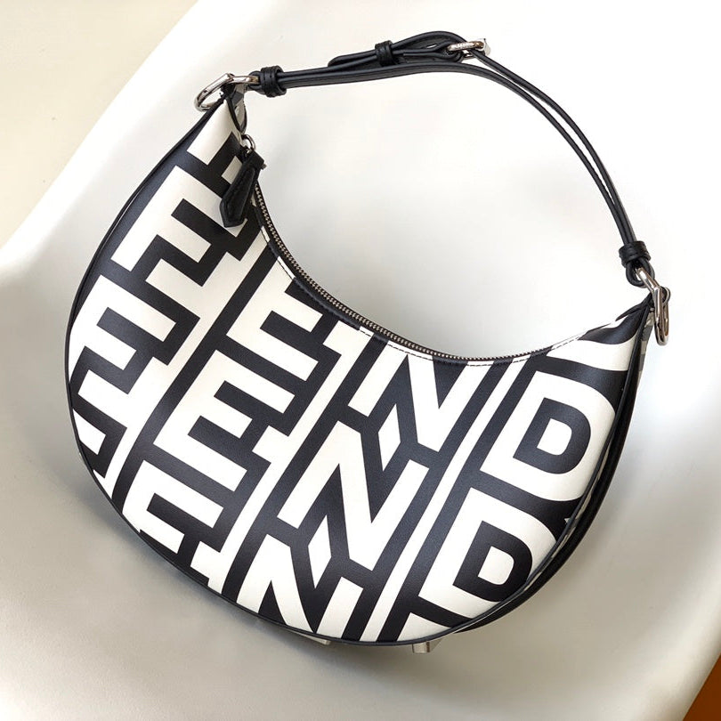 FENDIGRAPHY SMALL 29 IN WHITE MIX BLACK SMOOTH CALFSKIN SILVER HARDWARE | Studio Nafay
