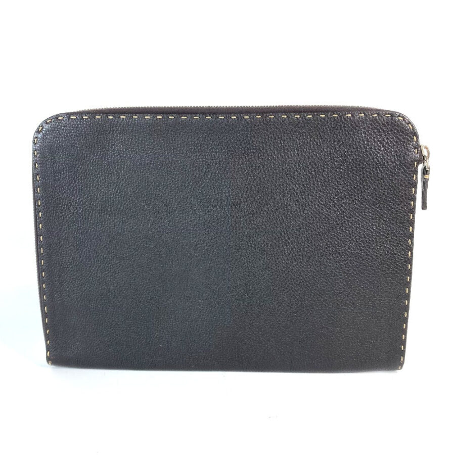 FENDI Clutch bag leather Dark brown bag pouch Celeria mens | Studio Nafay