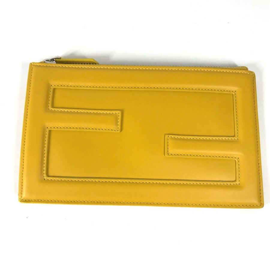 FENDI Clutch bag leather yellow logo Women | Studio Nafay