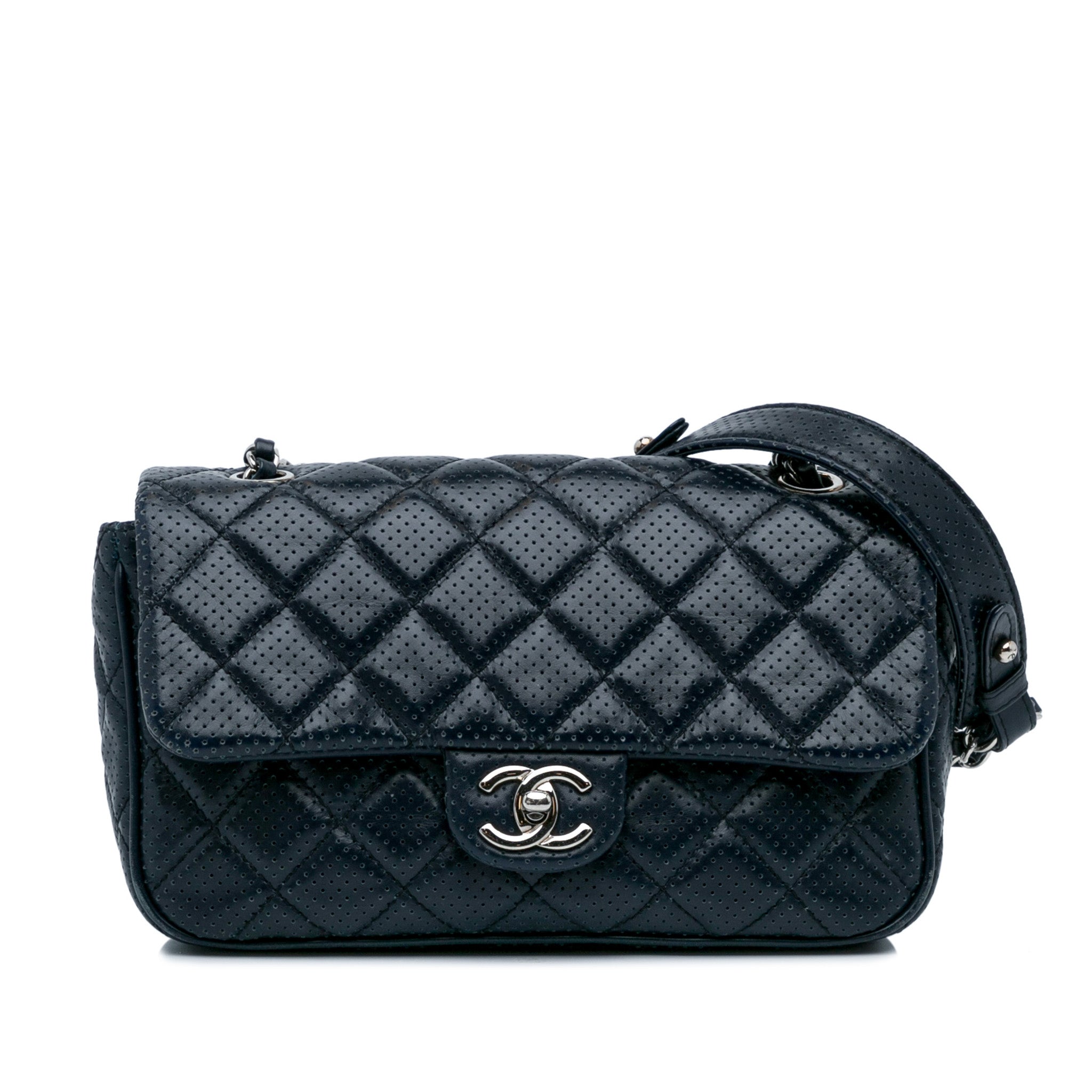 Blue Chanel Perforated Classic Mini Rectangular Flap Shoulder Bag