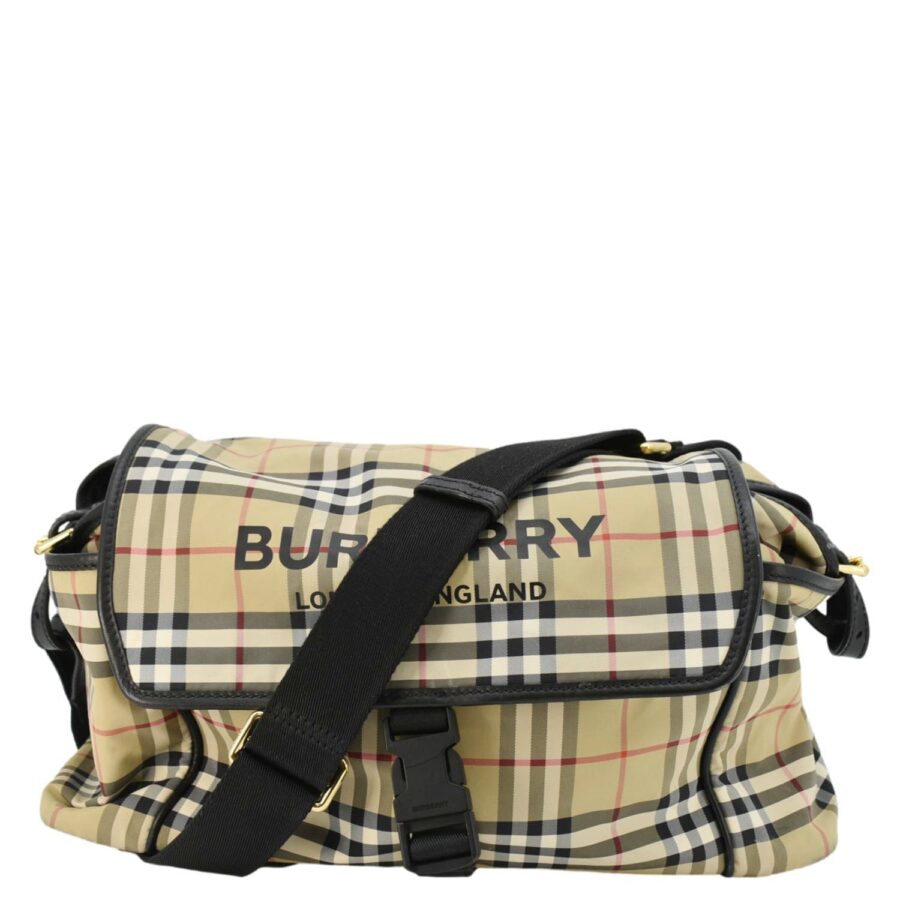 Burberry Check Flap Nylon Diaper Bag Beige | Studio Nafay