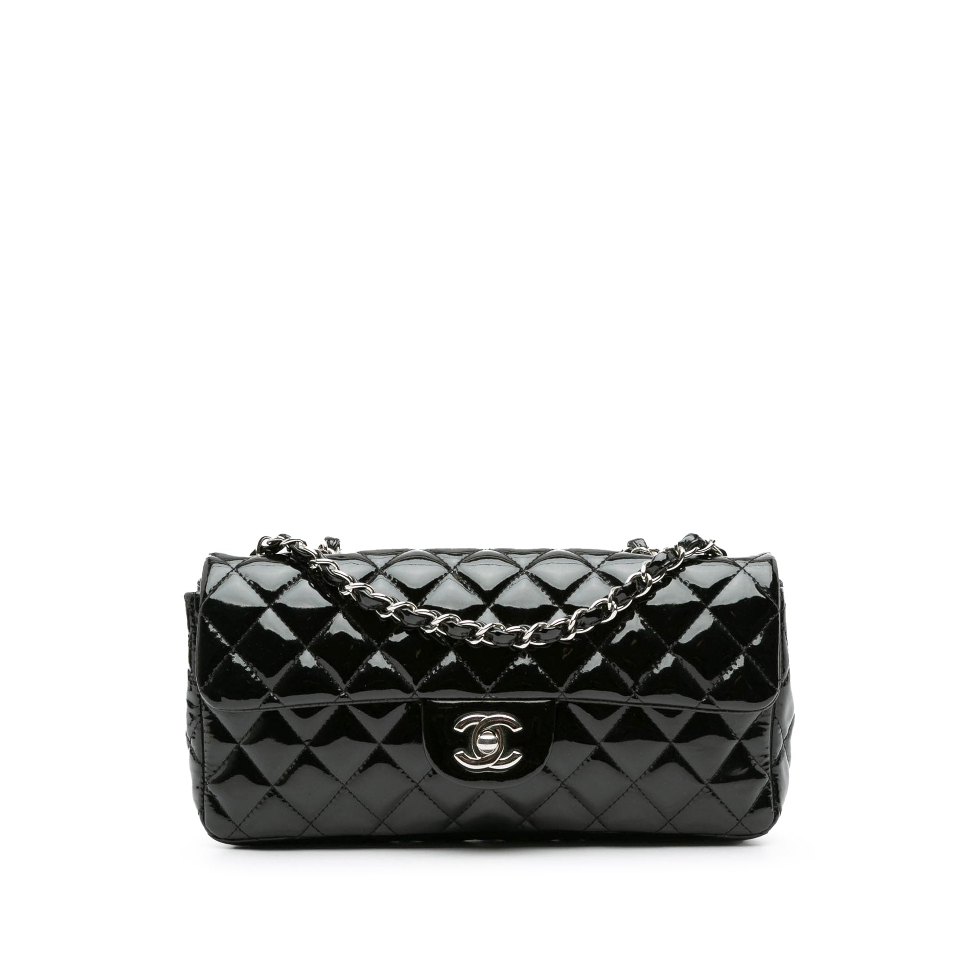 Black Chanel Classic Patent East West Single Flap Shoulder Bag