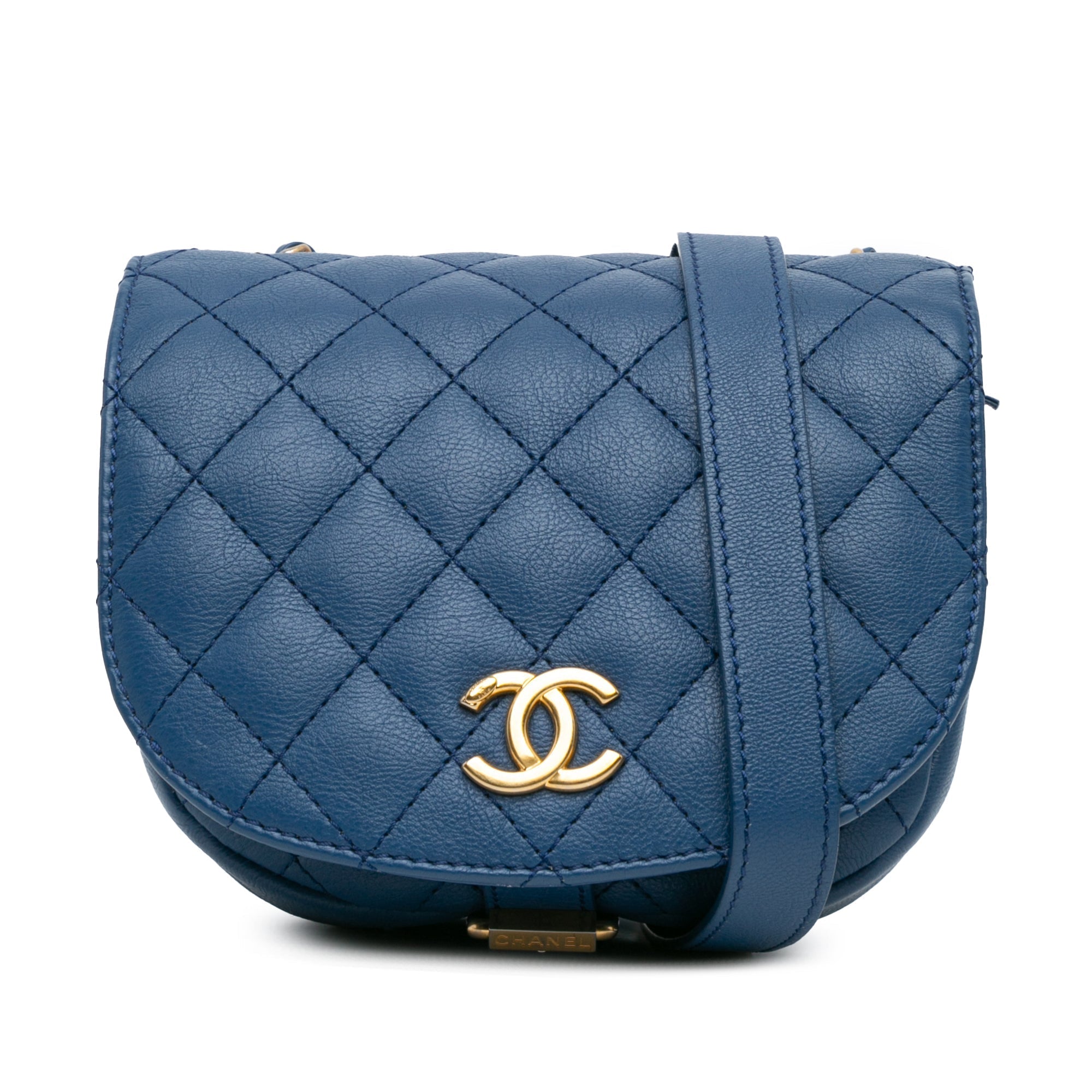 Blue Chanel Quilted Grained Calfskin Casual Trip Messenger Crossbod…