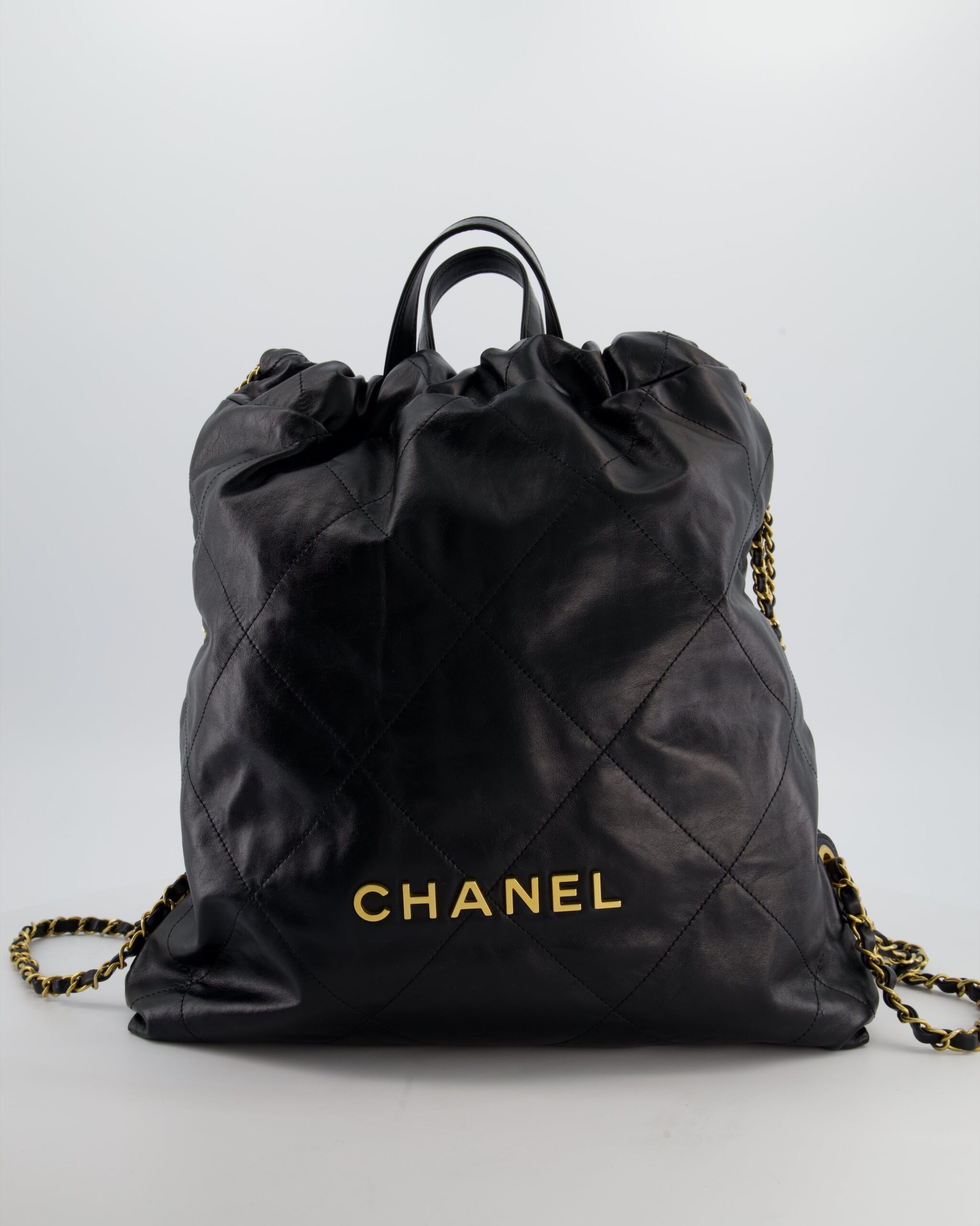 Chanel 22 Large Backpack In Black Goatskin Leather With Brushed Gol…