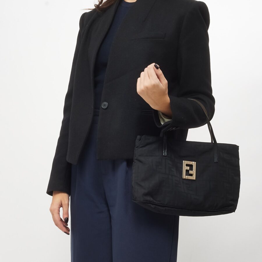 Fendi Black Zucca Nylon SHW FF Logo Tote Bag | Studio Nafay