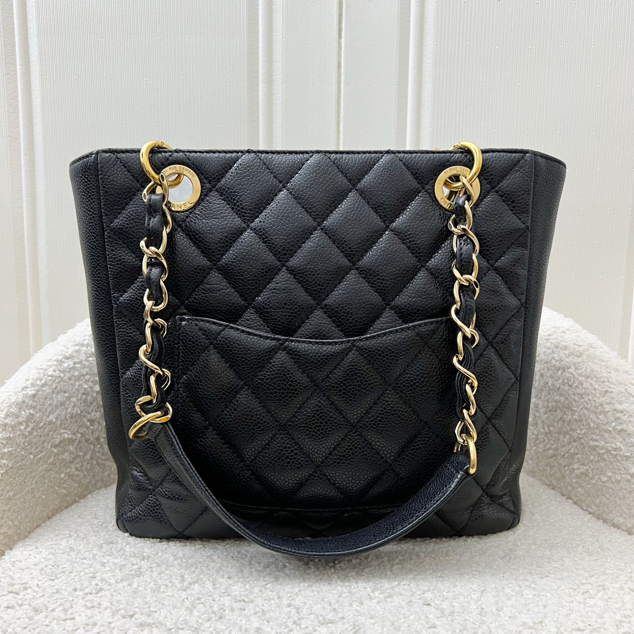 Chanel Petite Shopping Tote PST In Black Caviar And GHW