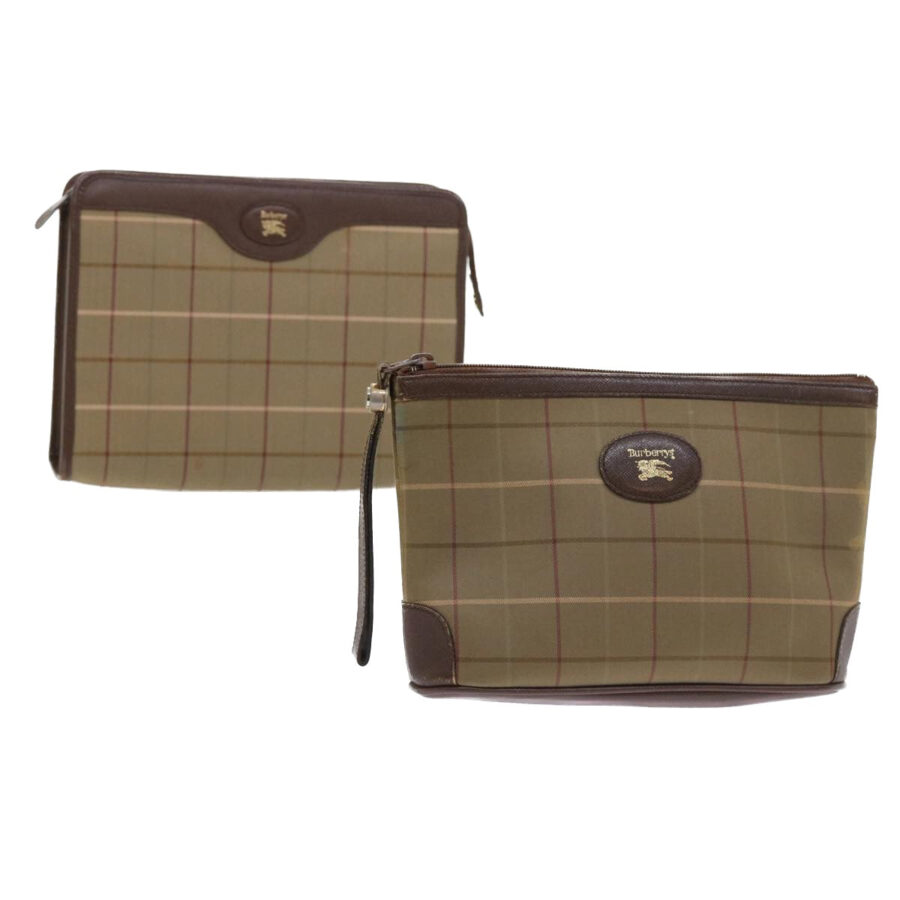 BURBERRYSs Nova Check Clutch Bag Canvas 2Set Brown Auth bs8985 | Studio Nafay