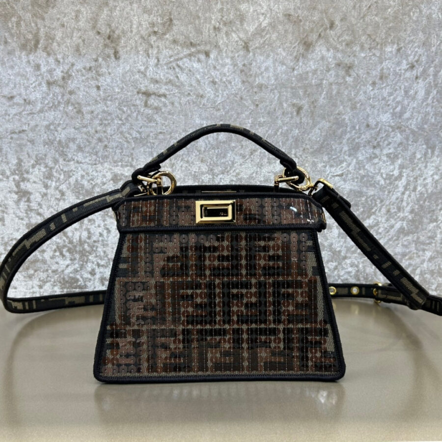FENDI PEEKABOO ISEEU 20 BAG IN CHOCOLATE BROWN MIX BLACK NAPPA LEATHER GOLD HARDWARE | Studio Nafay