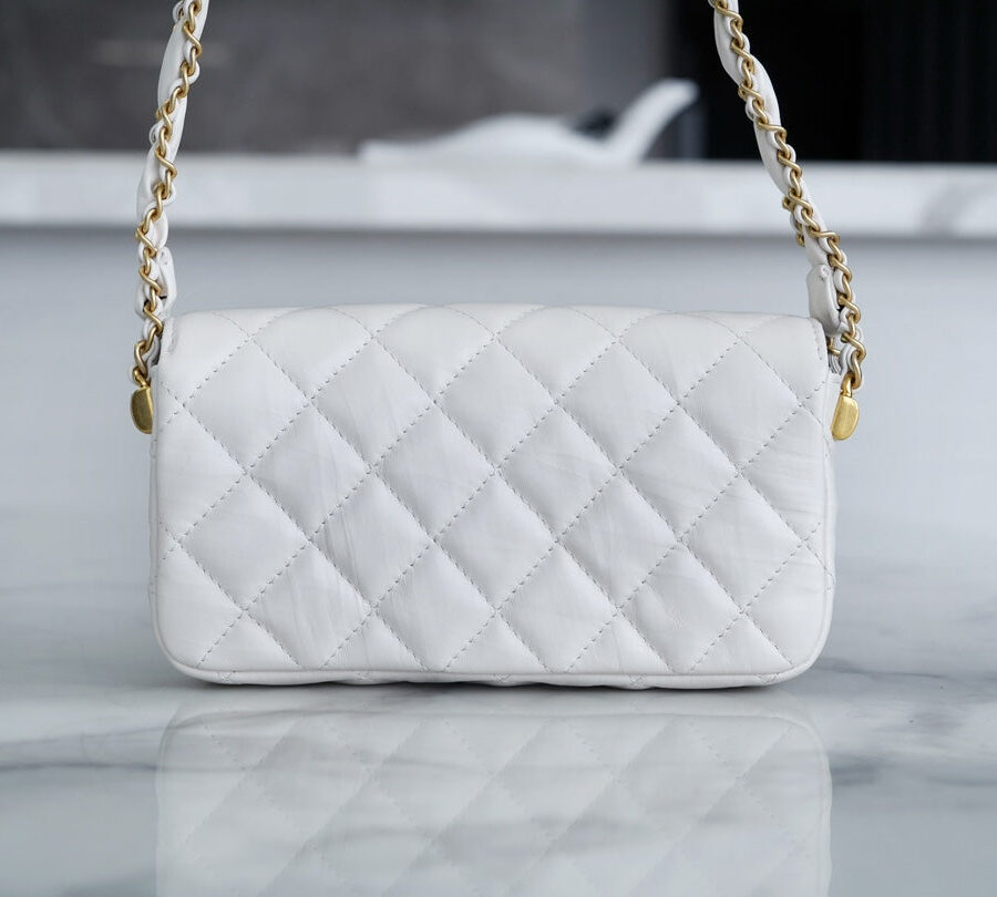 19 FLAP BAG 18 WHITE BODIN CALFSKIN GOLD HARDWARE | Studio Nafay