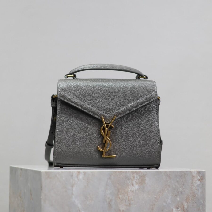 CASSANDRA MINI TOP HANDLE BAG 20 IN GRAY CALFSKIN GOLD HARDWARE | Studio Nafay