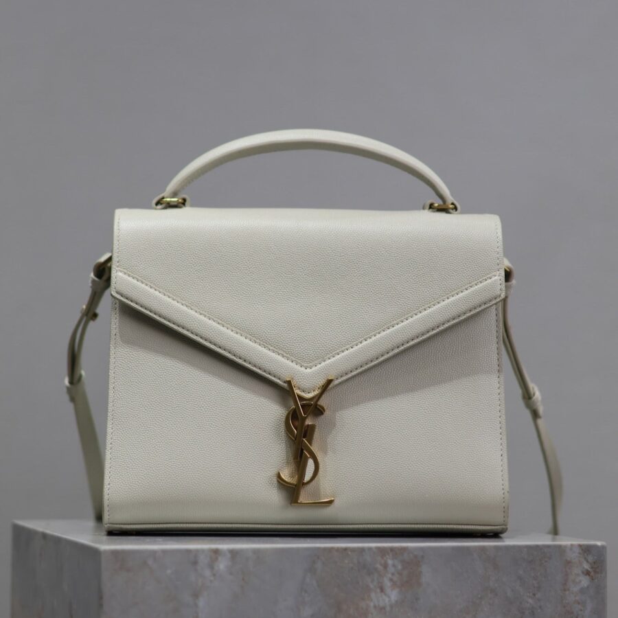 CASSANDRA TOP HANDLE BAG 24 IN WHITE CALFSKIN GOLD HARDWARE | Studio Nafay